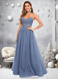 Moira Ball-Gown/Princess V-Neck Floor-Length Tulle Prom Dresses With Sequins Appliques Lace STKP0025837