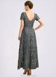 Braelyn A-line Scoop Illusion Ankle-Length Chiffon Lace Mother of the Bride Dress With Sequins STKP0021753