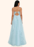 Britney A-line V-Neck Floor-Length Tulle Prom Dresses With Rhinestone Appliques Lace Sequins STKP0022225