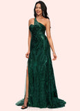 Kaydence Trumpet/Mermaid One Shoulder Sweep Train Sequin Prom Dresses With Sequins STKP0022226