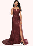 Nathalie Trumpet/Mermaid V-Neck Sweep Train Sequin Prom Dresses STKP0022227