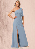 Kaylyn A-line One Shoulder Floor-Length Chiffon Bridesmaid Dress With Ruffle STKP0022576