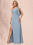 Kaylyn A-line One Shoulder Floor-Length Chiffon Bridesmaid Dress With Ruffle STKP0022576