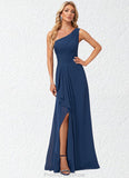 Sophie A-line One Shoulder Floor-Length Chiffon Bridesmaid Dress With Ruffle STKP0022581