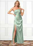 Aryanna A-line One Shoulder Asymmetrical Stretch Satin Bridesmaid Dress STKP0022585