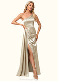 Kailyn A-line One Shoulder Floor-Length Stretch Satin Bridesmaid Dress With Ruffle STKP0022614