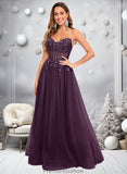 Moira Ball-Gown/Princess V-Neck Floor-Length Tulle Prom Dresses With Sequins Appliques Lace STKP0025837