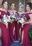 Sleeveless Off-the-Shoulder Long/Floor-Length Trumpet/Mermaid Lace Bridesmaid Dresseses With Split Nataly STKP0025562