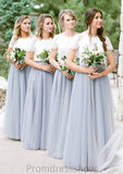 Short Sleeve Scoop Neck Long/Floor-Length A-line/Princess Tulle Bridesmaid Dresseses With Lace Emilia STKP0025563
