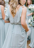 Sleeveless V Neck Long/Floor-Length A-line/Princess Chiffon Bridesmaid Dresseses With Pleated Mariela STKP0025570