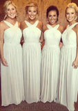 Sleeveless V Neck Long/Floor-Length Chiffon A-line/Princess Bridesmaid Dresseses With Pleated Iyana STKP0025573
