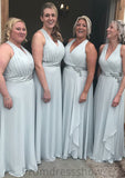 Sleeveless V Neck Long/Floor-Length Chiffon A-line/Princess Bridesmaid Dresseses With Pleated Waistband Joy STKP0025577