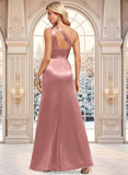 Gina A-line One Shoulder Floor-Length Stretch Satin Bridesmaid Dress With Ruffle STKP0025768