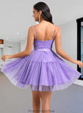 Nyla Ball-Gown/Princess Straight Short Tulle Homecoming Dress With Bow STKP0025717