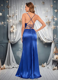 Florence Trumpet/Mermaid Straight Floor-Length Stretch Satin Prom Dresses STKP0025845