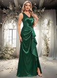 Brynn Trumpet/Mermaid V-Neck Floor-Length Stretch Satin Bridesmaid Dress STKP0025812