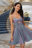 Mackenzie A-line V-Neck Short/Mini Satin Homecoming Dress STKP0020492