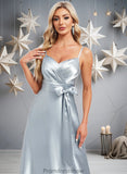 Yaritza A-line V-Neck Floor-Length Stretch Satin Bridesmaid Dress STKP0025795