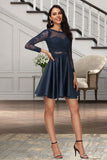 Laila A-line Scoop Short/Mini Lace Satin Homecoming Dress STKP0020494