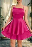 Sariah A-line Asymmetrical Short/Mini Silky Satin Homecoming Dress STKP0020481