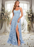 Kamryn A-line Scoop Floor-Length Lace Floral Prom Dresses STKP0025847