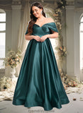 Abbie A-line Off the Shoulder Floor-Length Satin Prom Dresses With Pleated STKP0025851