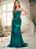 Kiara Trumpet/Mermaid Straight Sweep Train Stretch Satin Prom Dresses With Pleated STKP0025849