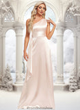 Roberta A-line One Shoulder Floor-Length Stretch Satin Bridesmaid Dress With Ruffle STKP0025818