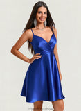 Jess A-line V-Neck Short Stretch Satin Homecoming Dress With Pleated STKP0025705