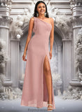 Jazlyn A-line One Shoulder Floor-Length Chiffon Bridesmaid Dress With Bow STKP0025748