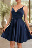 Aubree A-line V-Neck Short/Mini Satin Homecoming Dress STKP0020466