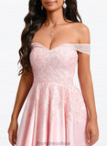 Bailey A-line Off the Shoulder Short Satin Homecoming Dress With Rhinestone Beading Appliques Lace STKP0025679