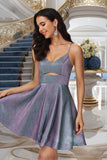 Mackenzie A-line V-Neck Short/Mini Satin Homecoming Dress STKP0020492