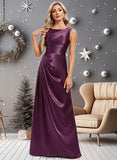 Jaslene A-line Scoop Floor-Length Stretch Satin Bridesmaid Dress STKP0025829