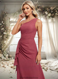 Monserrat A-line One Shoulder Floor-Length Chiffon Bridesmaid Dress With Ruffle STKP0025824