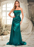 Kiara Trumpet/Mermaid Straight Sweep Train Stretch Satin Prom Dresses With Pleated STKP0025849