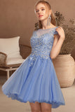 Amara A-line Scoop Short/Mini Tulle Homecoming Dress With Beading Appliques Lace STKP0020547