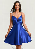 Jess A-line V-Neck Short Stretch Satin Homecoming Dress With Pleated STKP0025705