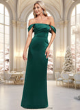 Ruby Sheath/Column Off the Shoulder Floor-Length Satin Bridesmaid Dress STKP0025815