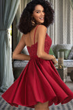 Maribel A-line V-Neck Short/Mini Lace Satin Homecoming Dress With Beading STKP0020554