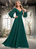 Aspen A-line V-Neck Floor-Length Chiffon Bridesmaid Dress STKP0025816