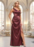 Alani A-line Asymmetrical Floor-Length Stretch Satin Bridesmaid Dress STKP0025828