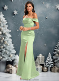 Tanya Trumpet/Mermaid Off the Shoulder Square Floor-Length Satin Prom Dresses With Ruffle STKP0025883