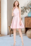 Sandy A-line Scoop Short/Mini Satin Homecoming Dress STKP0020590