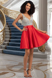 Sharon A-line V-Neck Short/Mini Satin Homecoming Dress With Beading Sequins STKP0020569