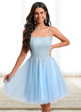 Damaris A-line Scoop Short Tulle Sequin Homecoming Dress With Sequins Beading STKP0025706