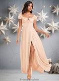 Samara A-line Square Floor-Length Chiffon Prom Dresses With Ruffle STKP0025872