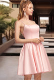 Kaiya A-line Square Short/Mini Satin Homecoming Dress STKP0020544