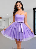 Nyla Ball-Gown/Princess Straight Short Tulle Homecoming Dress With Bow STKP0025717