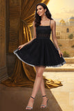 Skye A-line Square Short/Mini Satin Tulle Homecoming Dress STKP0020491